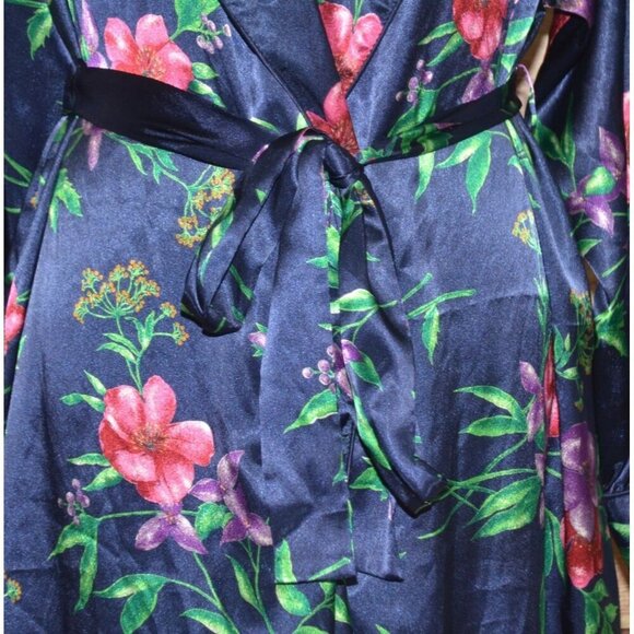 Go Softly Silky Blue Floral Long Maxi Robe Belted Ladies M Lounge Vacation - Picture 3 of 10